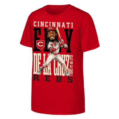Elly De La Cruz Cincinnati Reds Outerstuff Youth Caricature Clash T-Shirt - Red