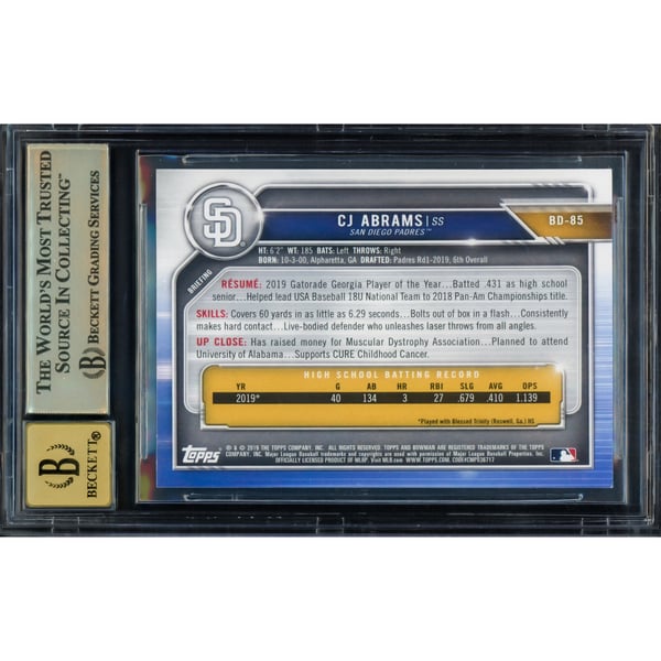 PSA 10 CJ ABRAMS 1st 2019 Bowman Chrome Draft Padres Rookie Card RC GEM