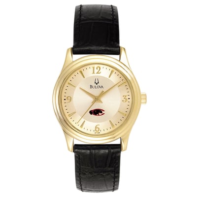 Claflin Panthers Bulova Women's Stainless Steel Watch with Leather Band - Gold