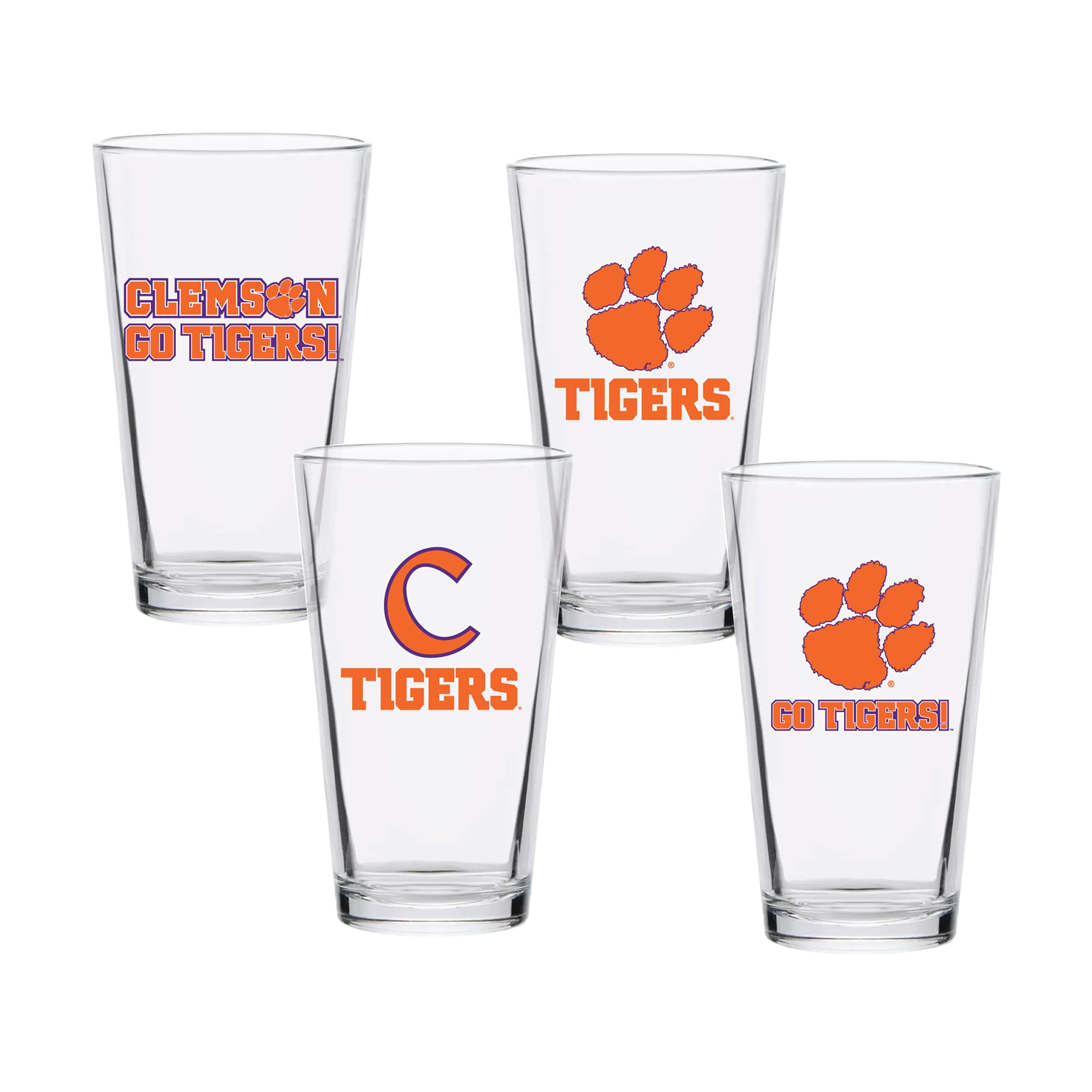 Ensemble de quatre verres à bière de collection Clemson Tigers de 473 ml (16 oz).