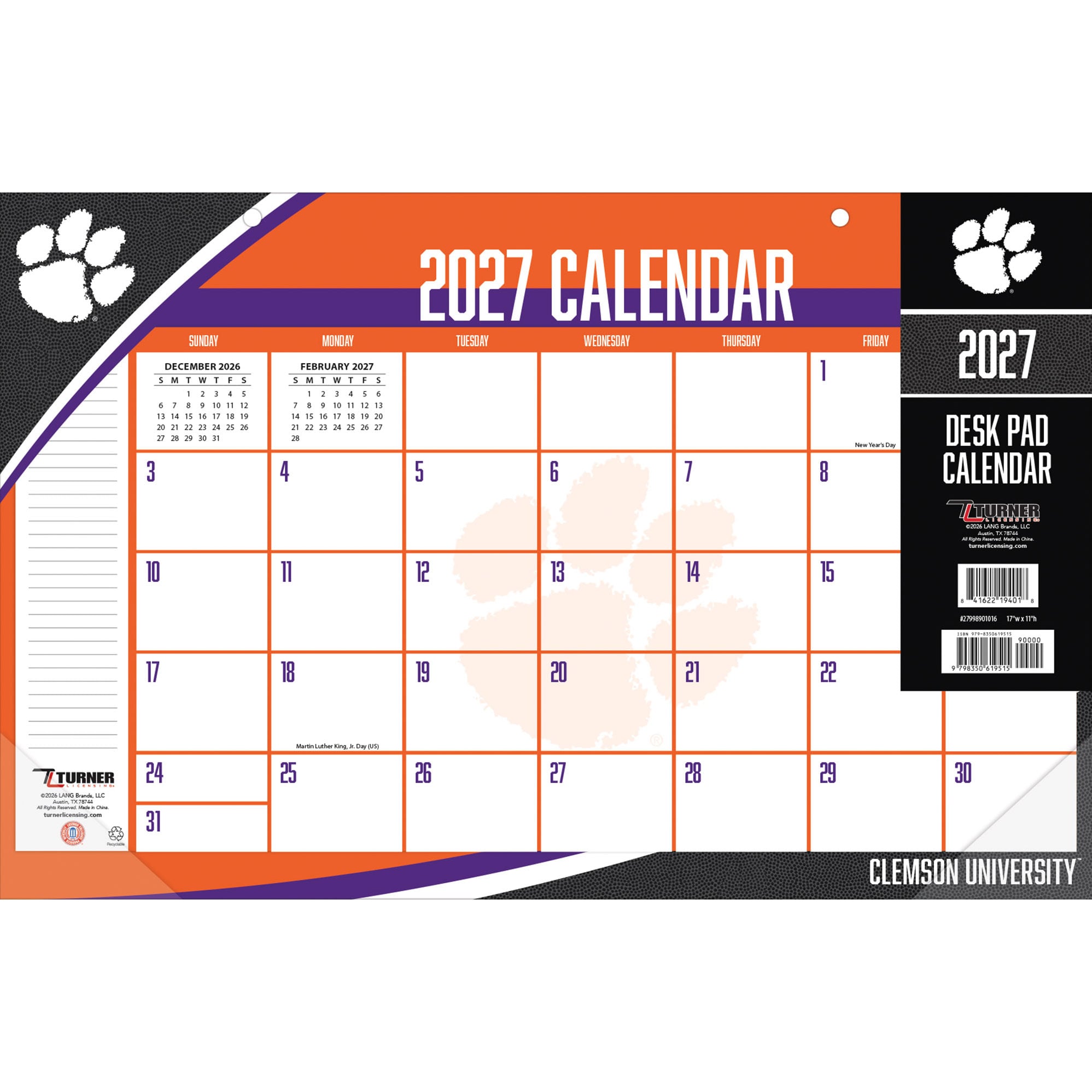 Sous-main calendrier Clemson Tigers 17" x 11"