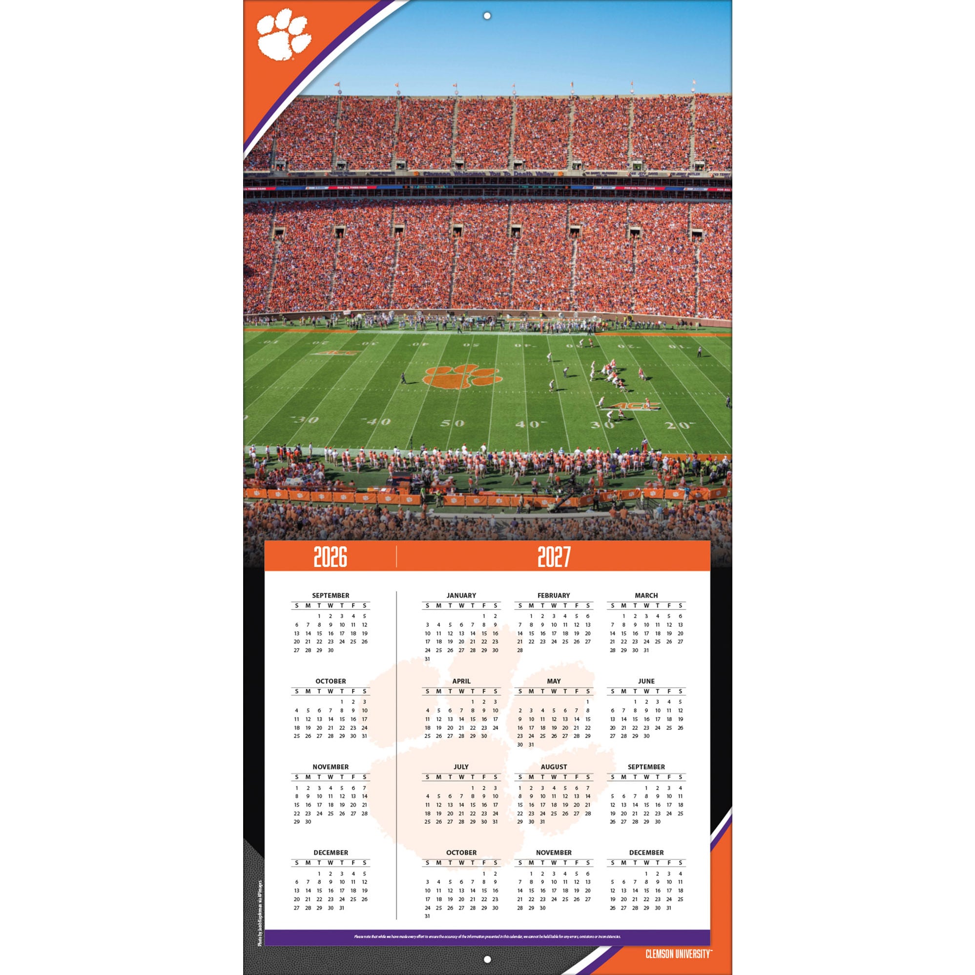 Clemson Tigers 2027 12” x 12” Team Wall Calendar