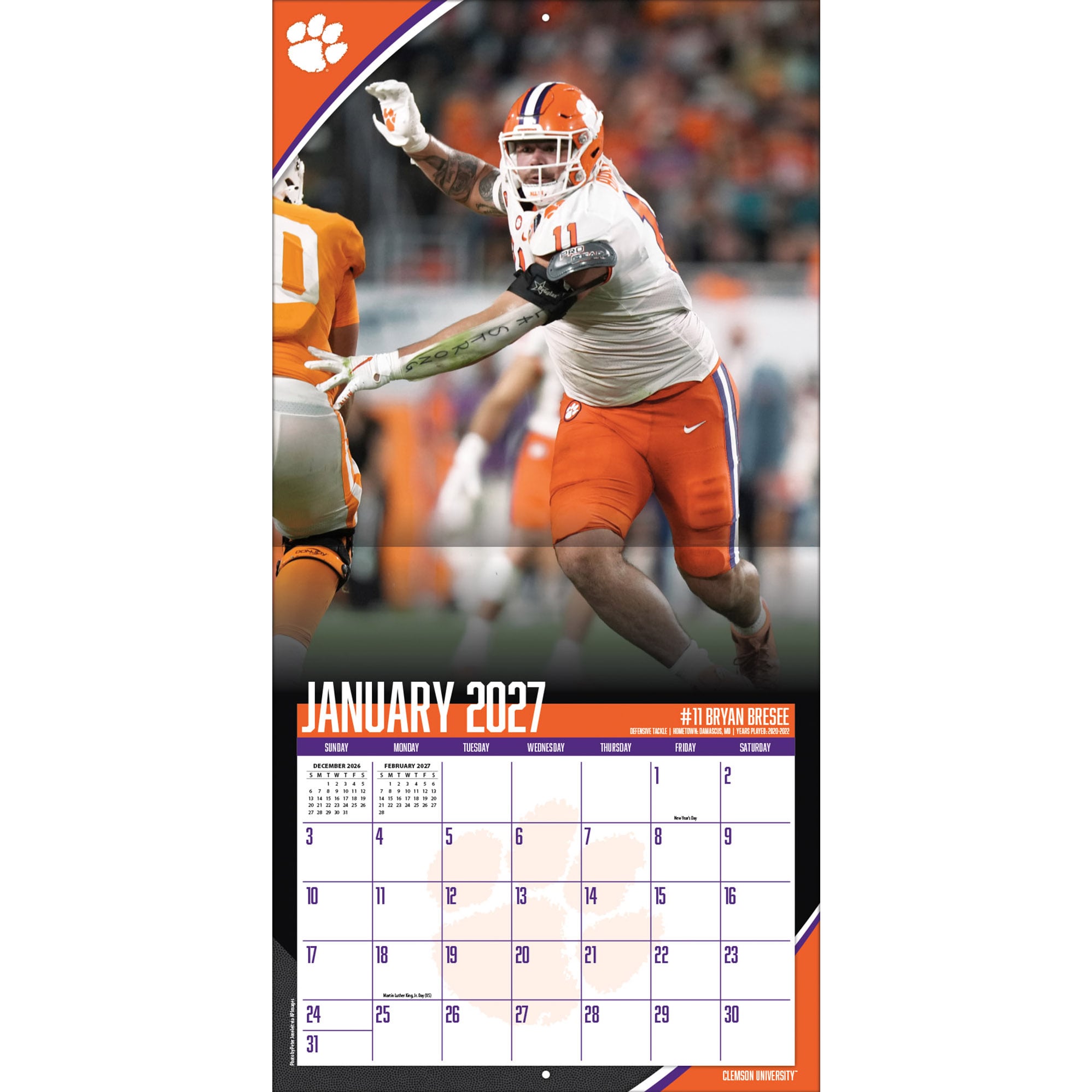 Clemson Tigers 2027 12” x 12” Team Wall Calendar