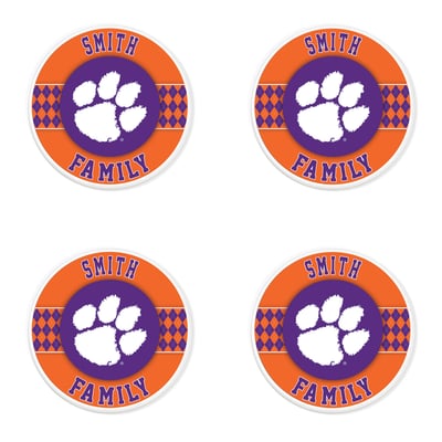 Clemson Tigers 4" Personalized Circular Coasters 4-Pack Set