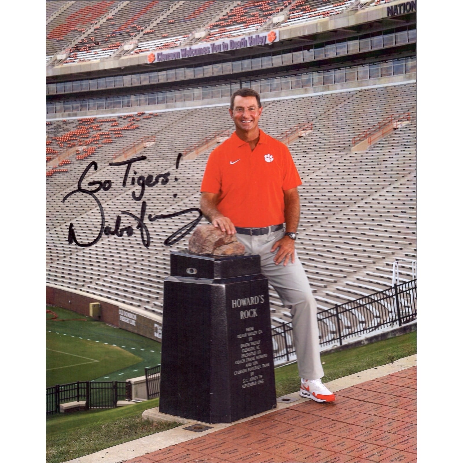 DABO SWINNEY AUTOGRAPHED 8x10 COLOR PHOTO+COA CLEMSON COACH GO TIGERS