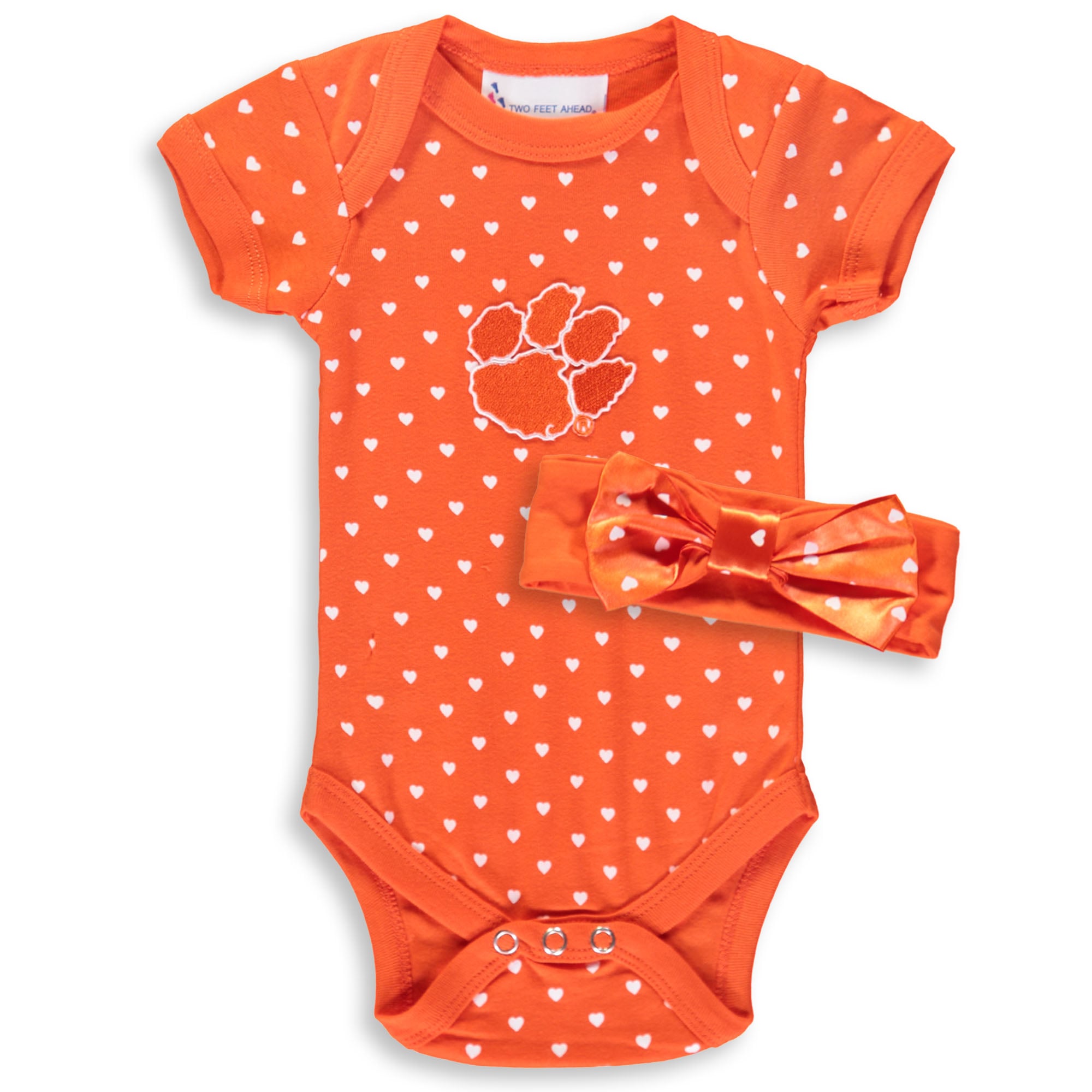 Ensemble body et bandeau orange à motifs de cœurs des Tigers Clemson pour nouveau-nés bébés filles