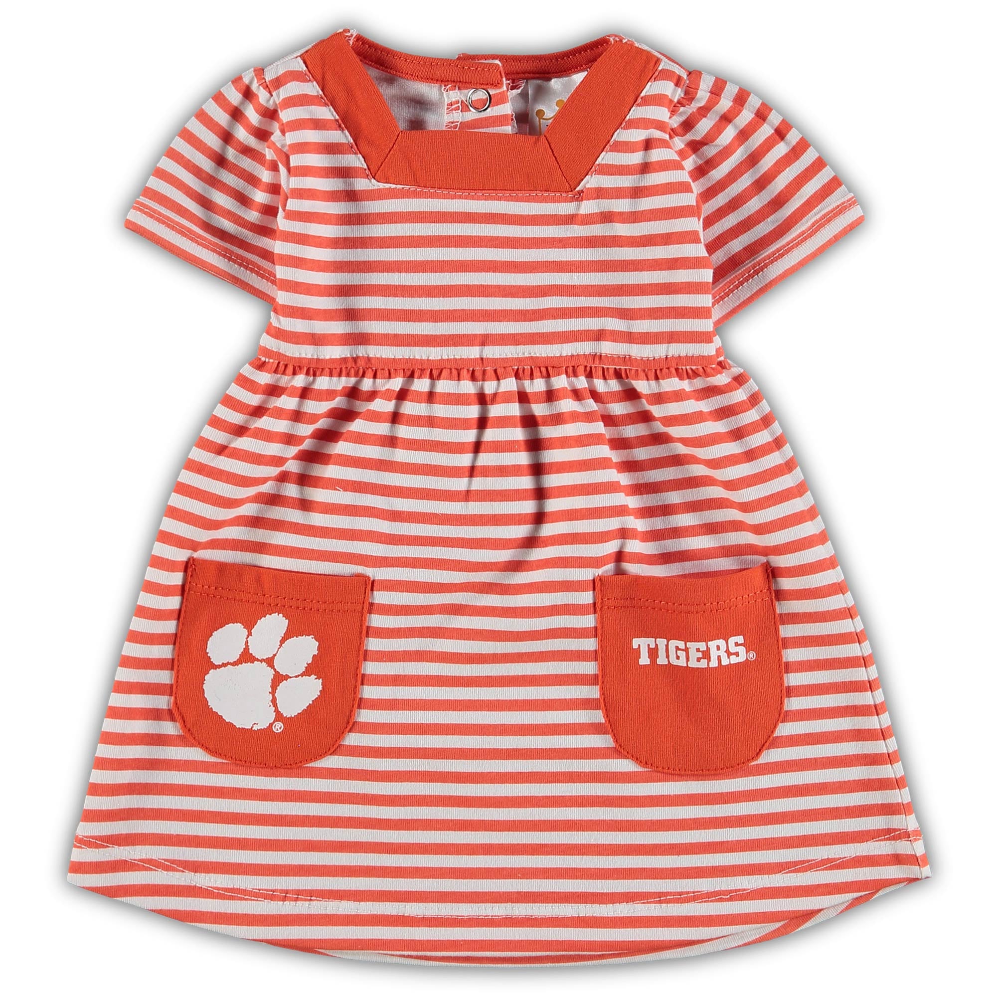 Robe rayée à col carré Little King pour petites filles, inspirée des Clemson Tigers.
