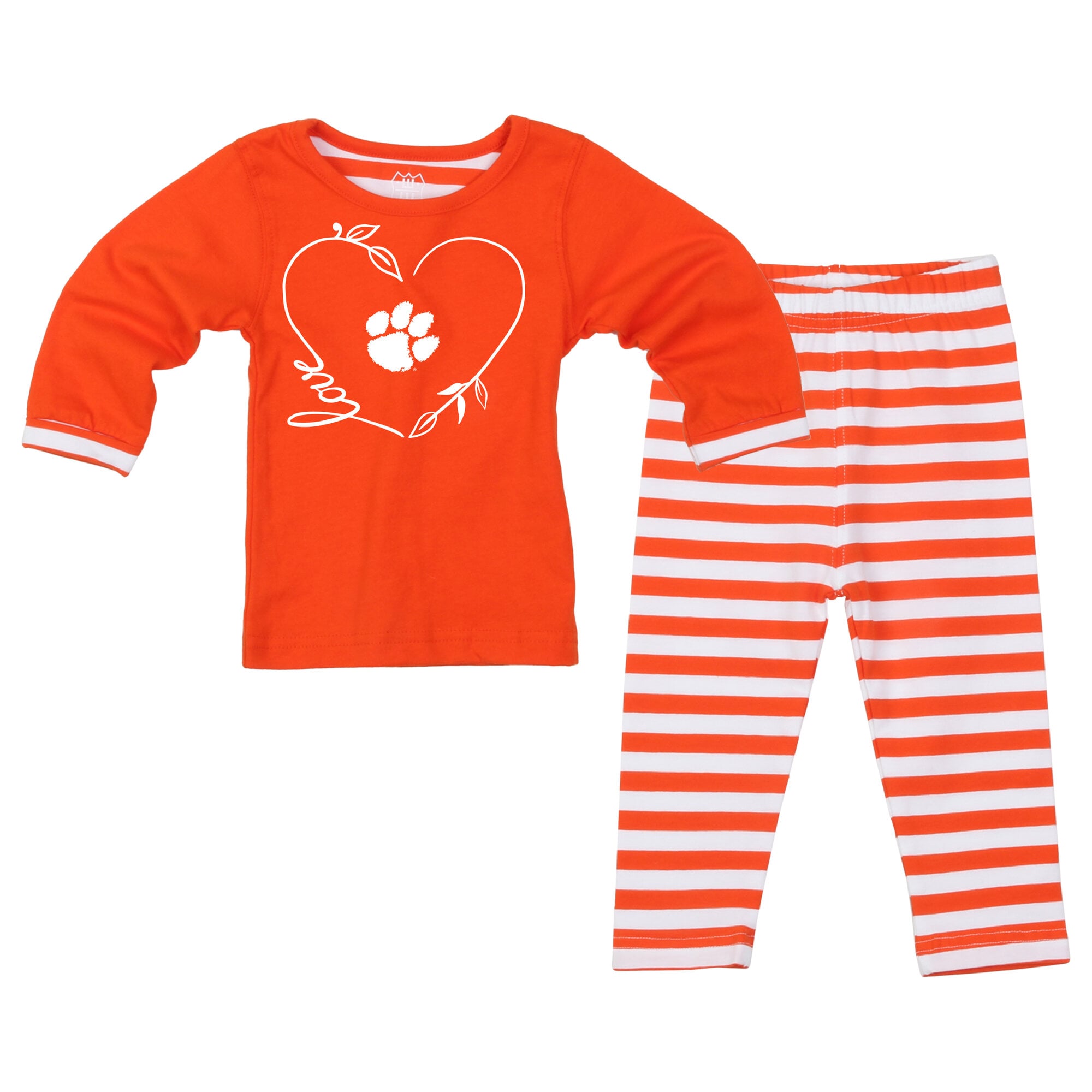 Ensemble 2 pièces pour petites filles Wes & Willy, haut à manches longues et pantalon orange Clemson Tigers