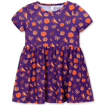 Robe à manches courtes imprimée intégrale ZooZatz pour petites filles Clemson Tigers - Violet