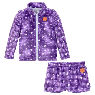 Ensemble veste et short en peluche à carreaux Clemson Tigers ZooZatz pour petites filles - Violet