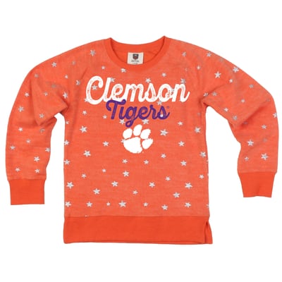 Sweat-shirt polaire inversé à étoiles scintillantes pour filles Clemson Tigers Wes & Willy - Orange