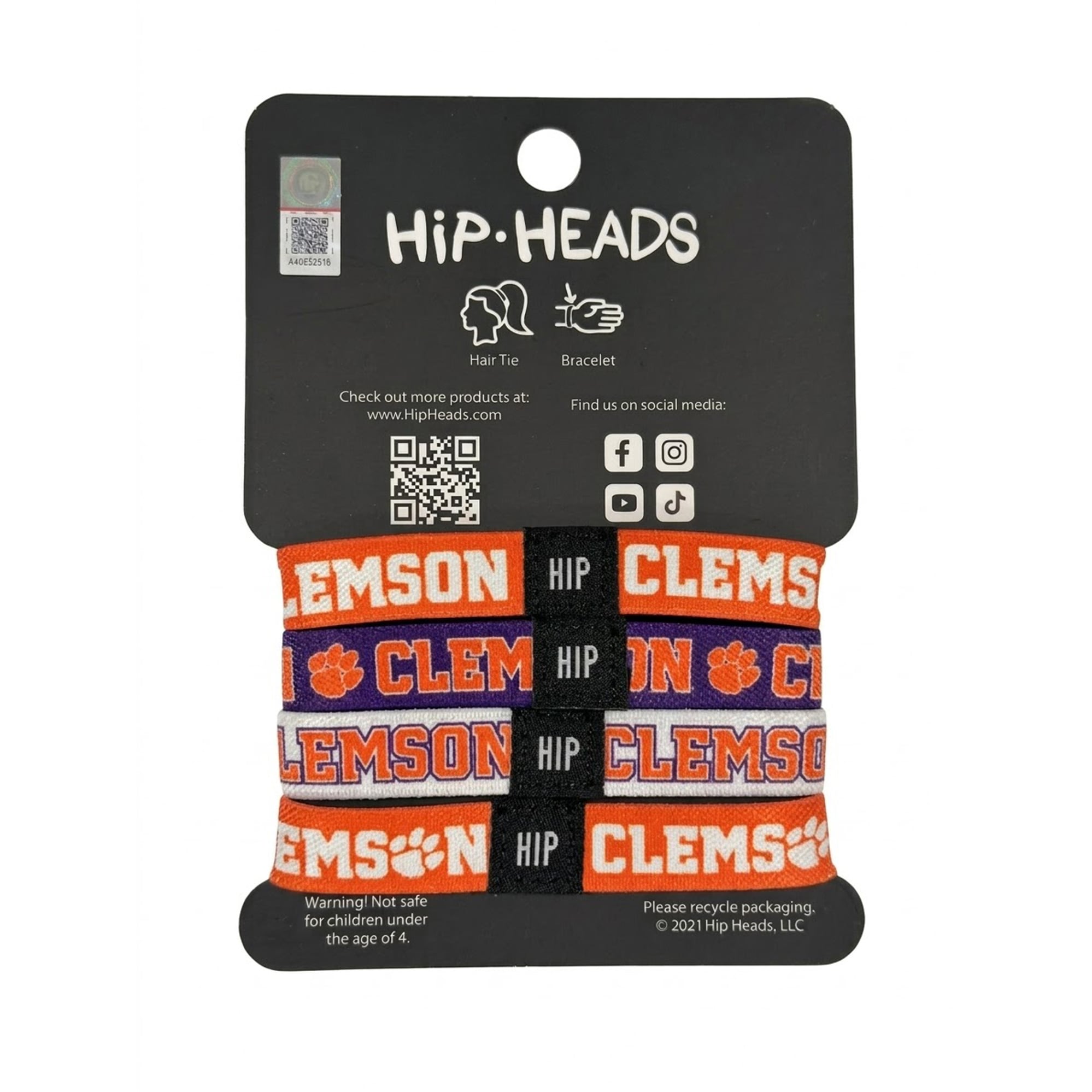 Bracelets élastiques pour cheveux Hip Heads Clemson Tigers (lot de quatre)