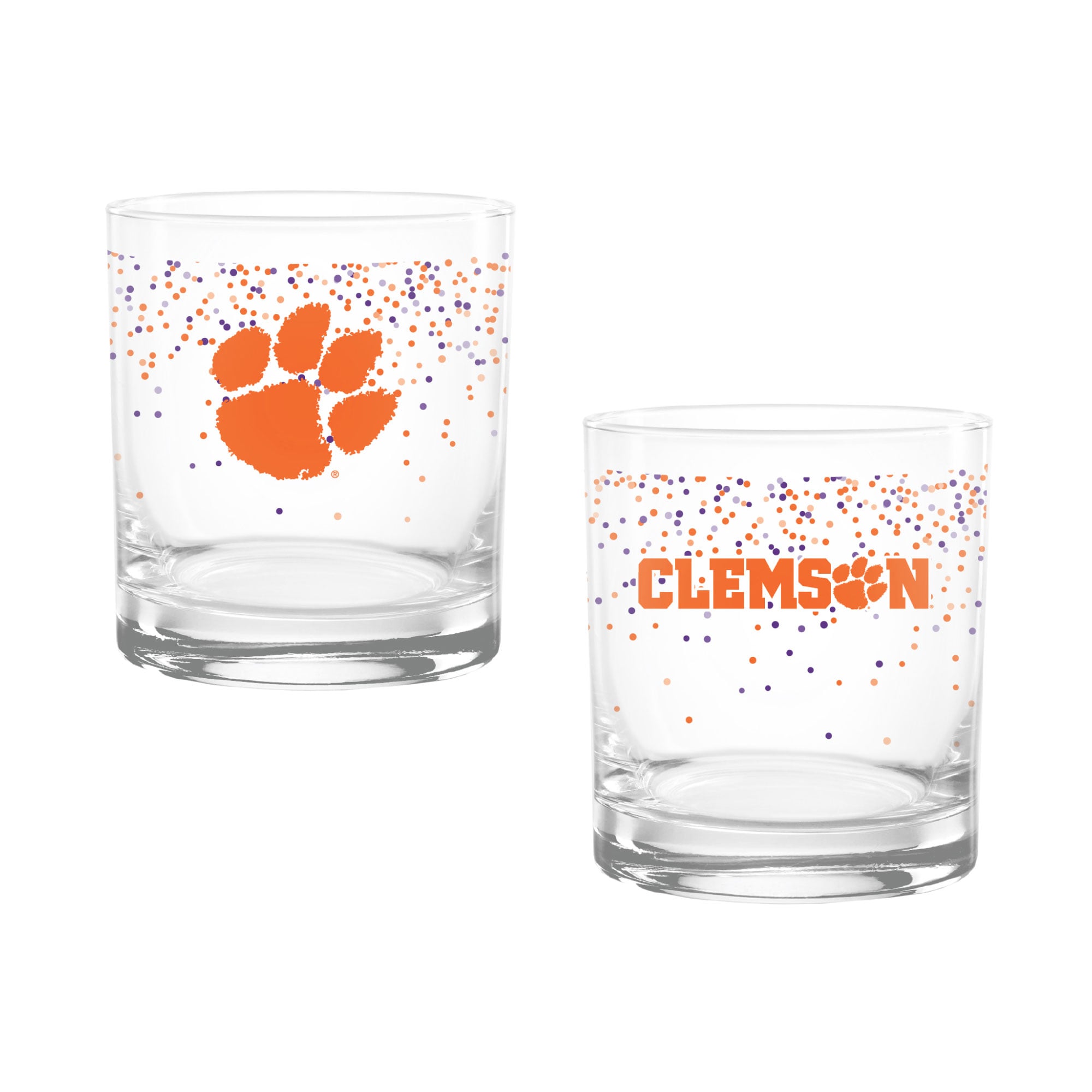 Ensemble de 2 verres à whisky Indigo Falls Clemson Tigers Confetti