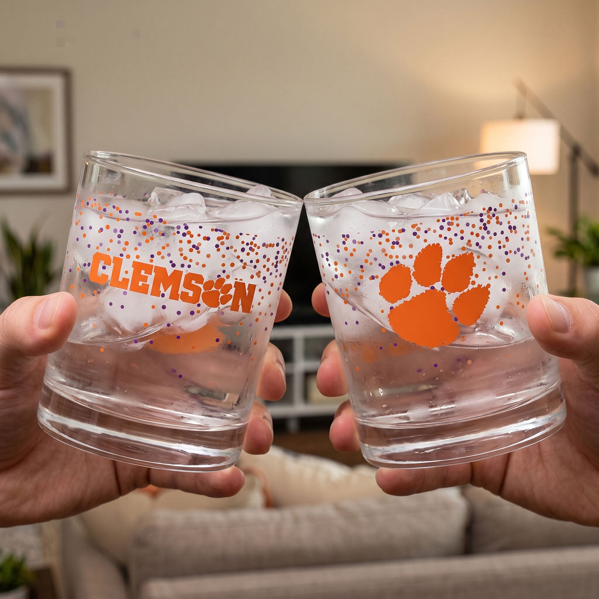 Ensemble de 2 verres à whisky Indigo Falls Clemson Tigers Confetti