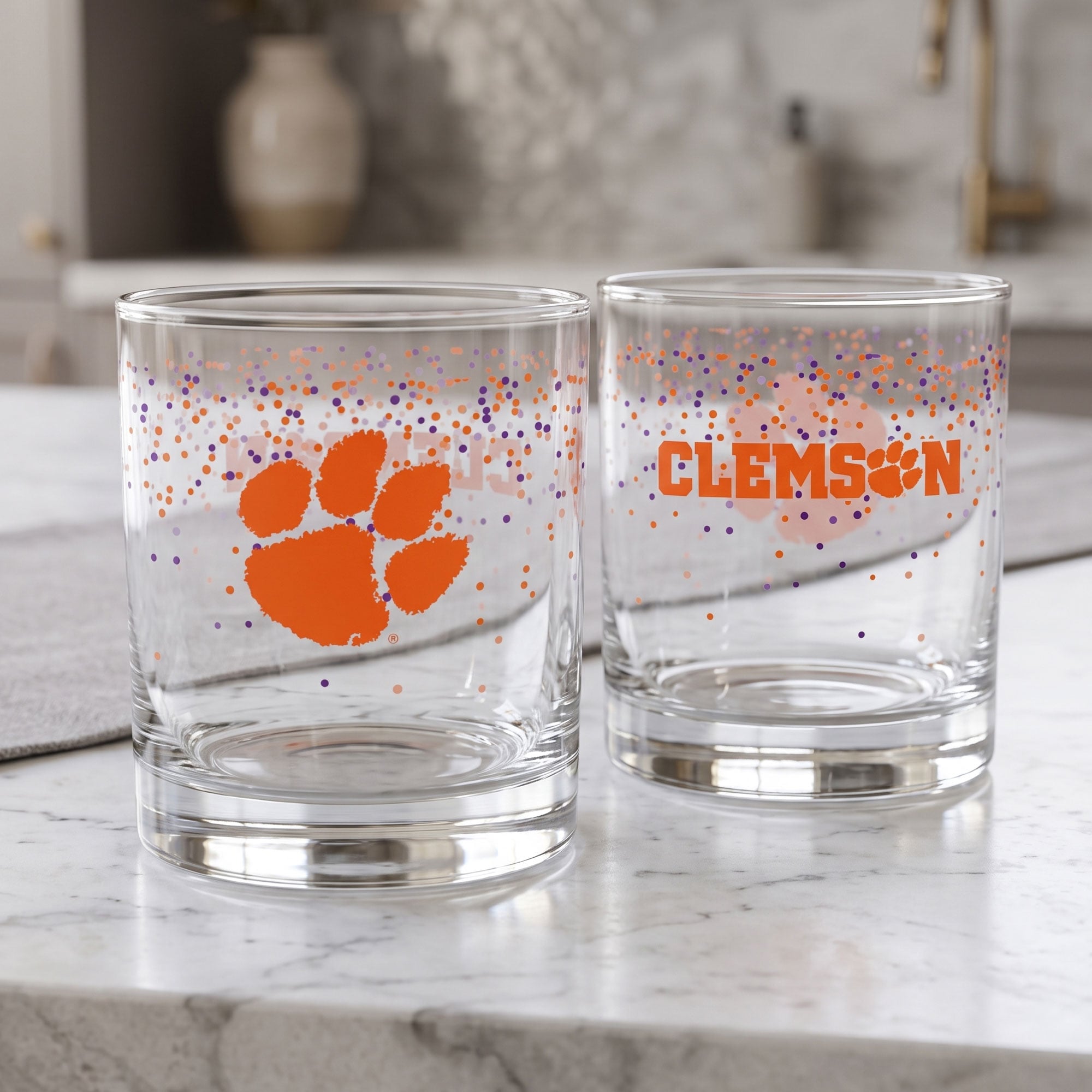 Ensemble de 2 verres à whisky Indigo Falls Clemson Tigers Confetti