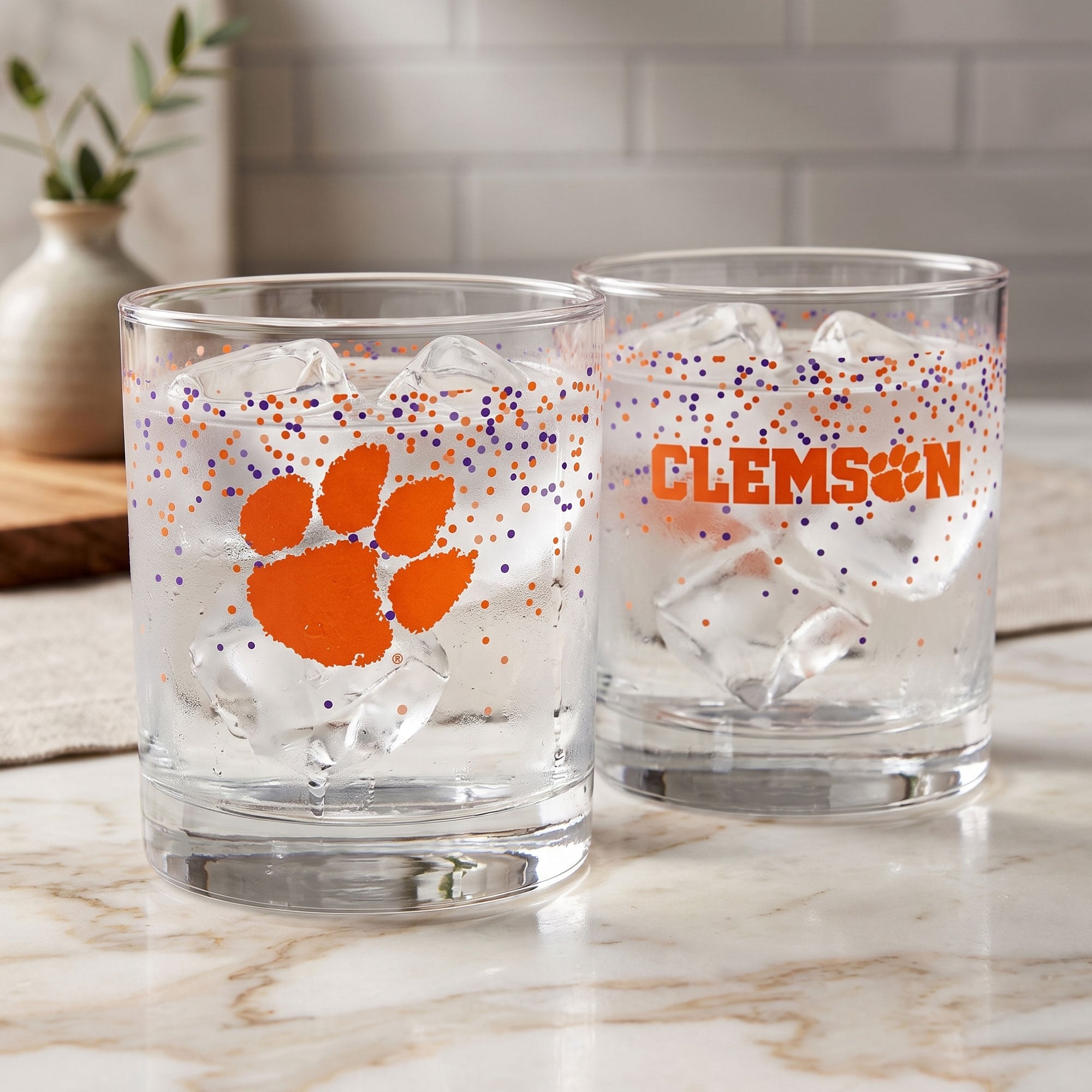 Ensemble de 2 verres à whisky Indigo Falls Clemson Tigers Confetti