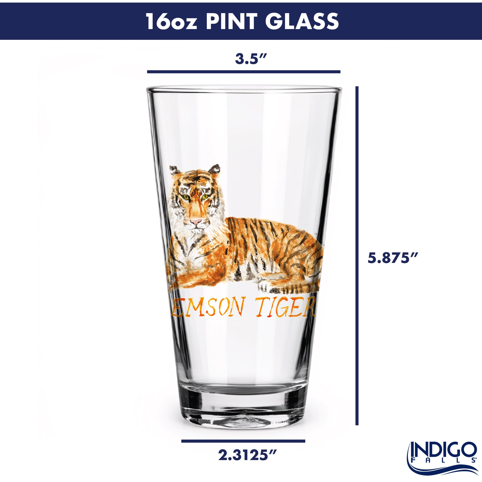 Ensemble de 2 verres à bière Indigo Falls Clemson Tigers à l'effigie de Laura Wilcox, mascotte des Tigers de Clemson.