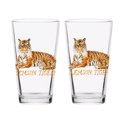 Ensemble de 2 verres à bière Clemson Tigers Indigo Falls Laura Wilcox Mascotte