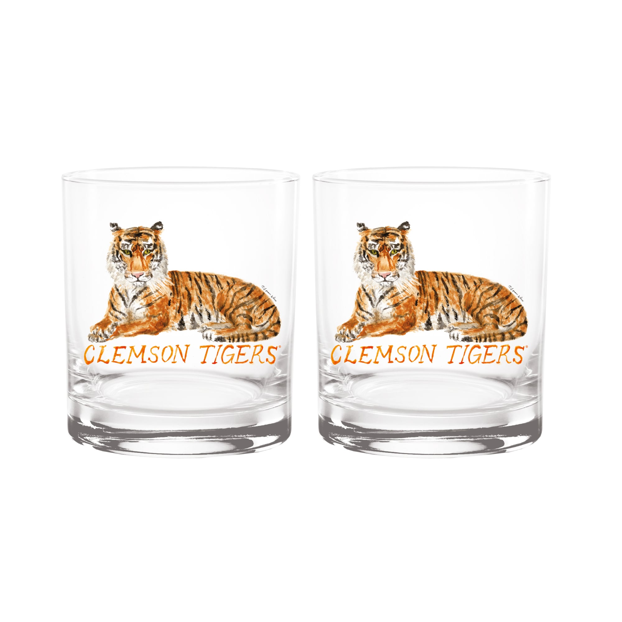 Ensemble de 2 verres à whisky Indigo Falls Clemson Tigers Laura Wilcox Mascotte
