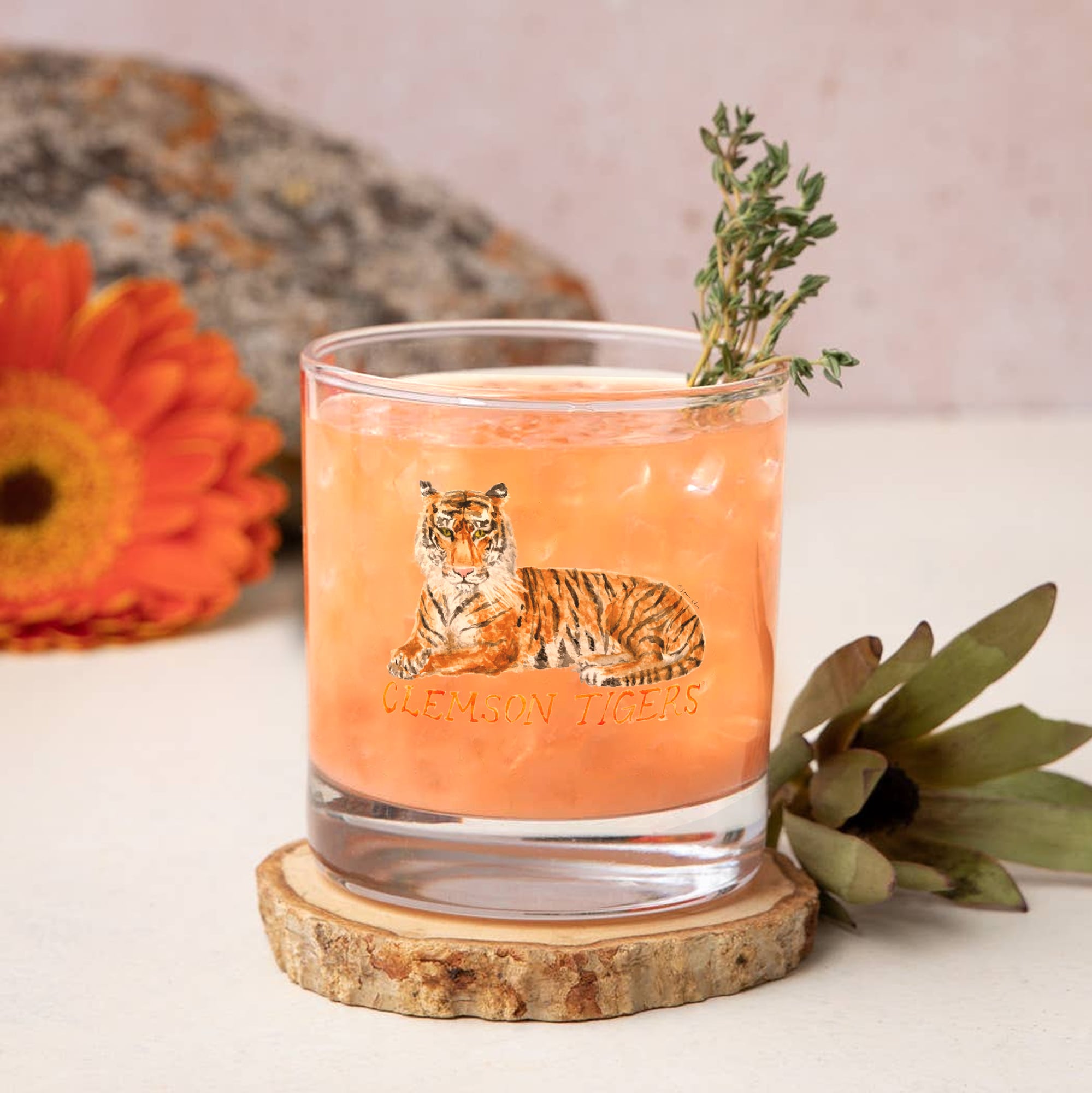Ensemble de 2 verres à whisky Indigo Falls Clemson Tigers Laura Wilcox Mascotte