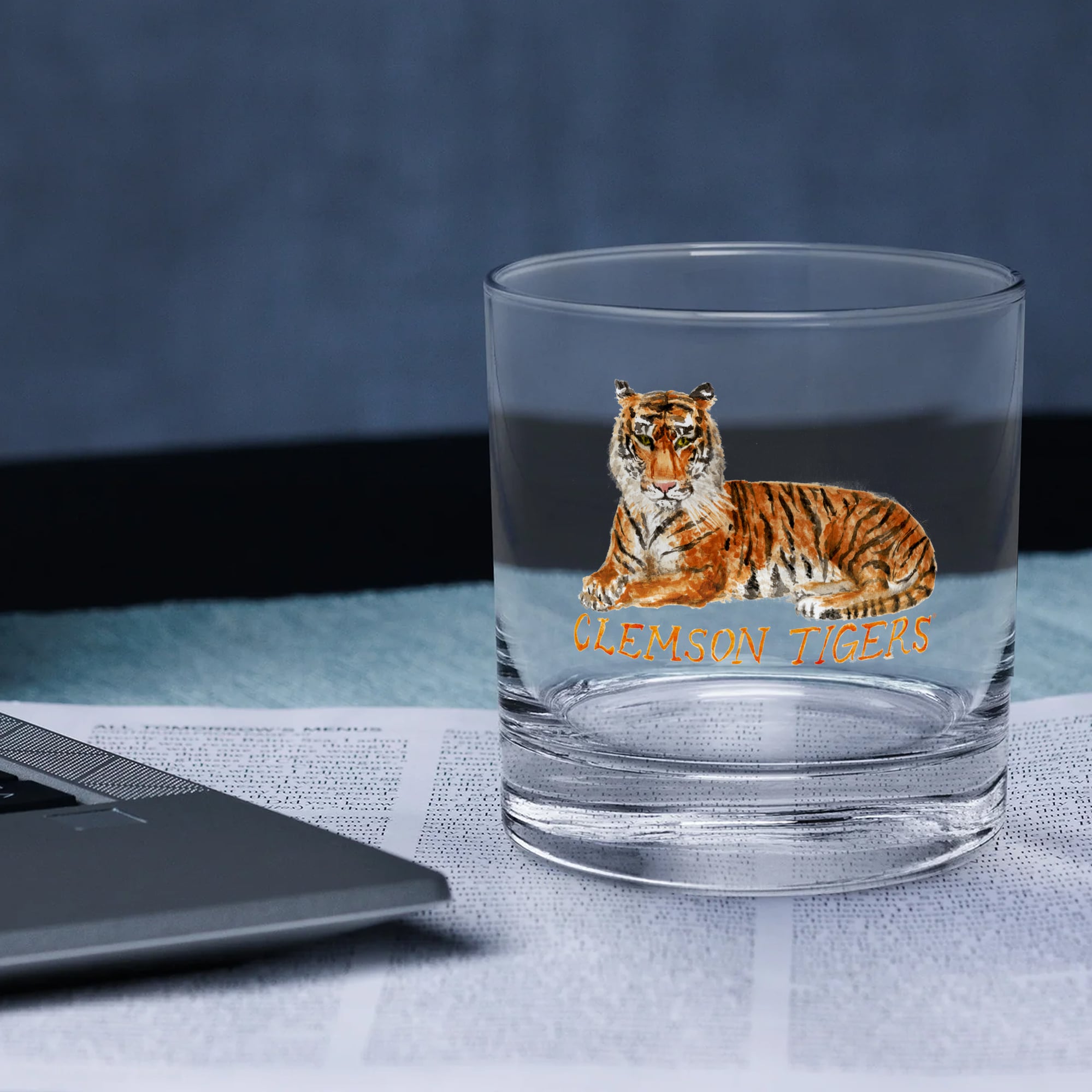 Ensemble de 2 verres à whisky Indigo Falls Clemson Tigers Laura Wilcox Mascotte