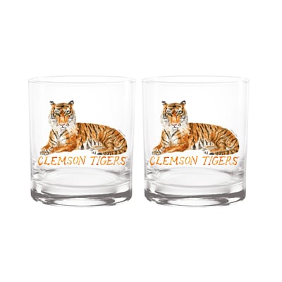Ensemble de 2 verres à whisky Clemson Tigers Indigo Falls Laura Wilcox Mascotte
