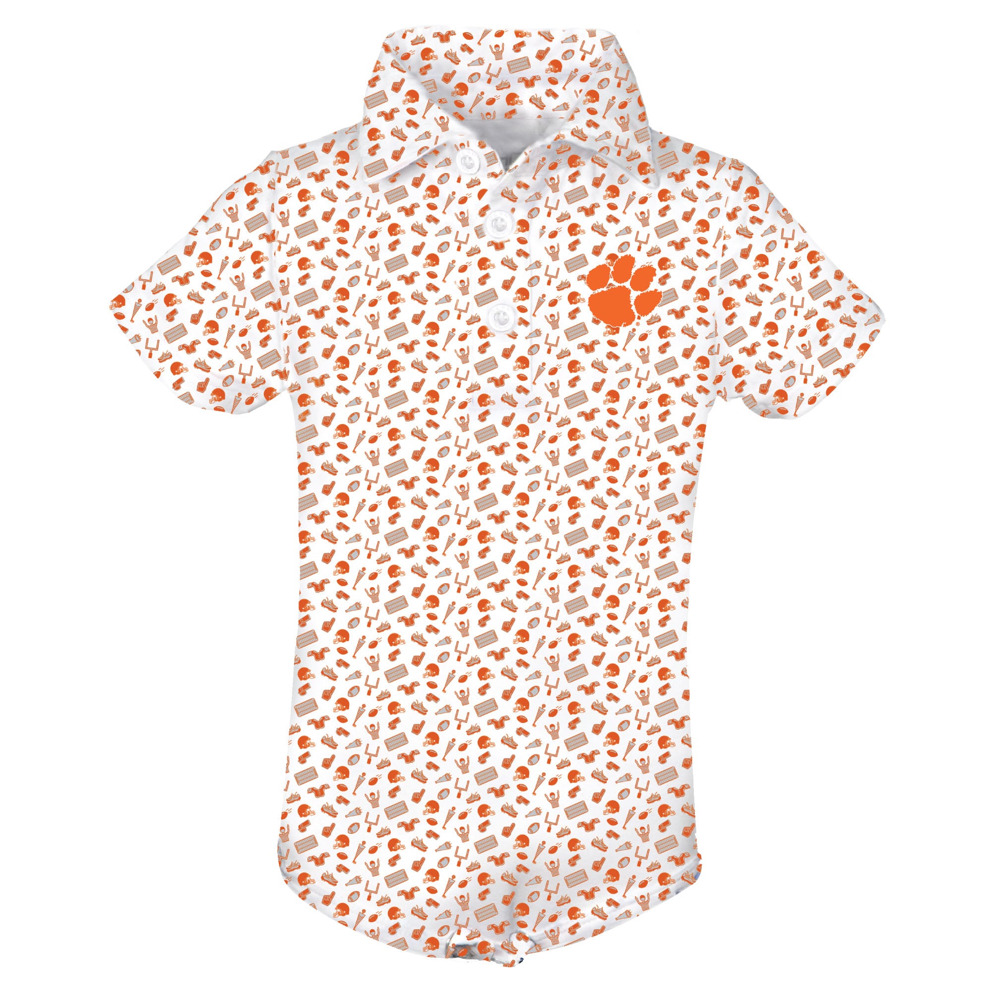 Infant Garb White Clemson Tigers Tom Allover Print Performance Polo Bodysuit
