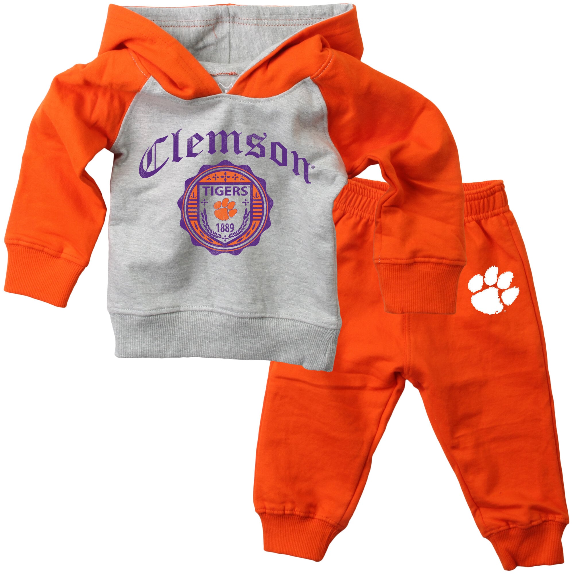 Infant Wes & Willy  Orange Clemson Tigers Raglan Hoodie and Sweatpants Set
