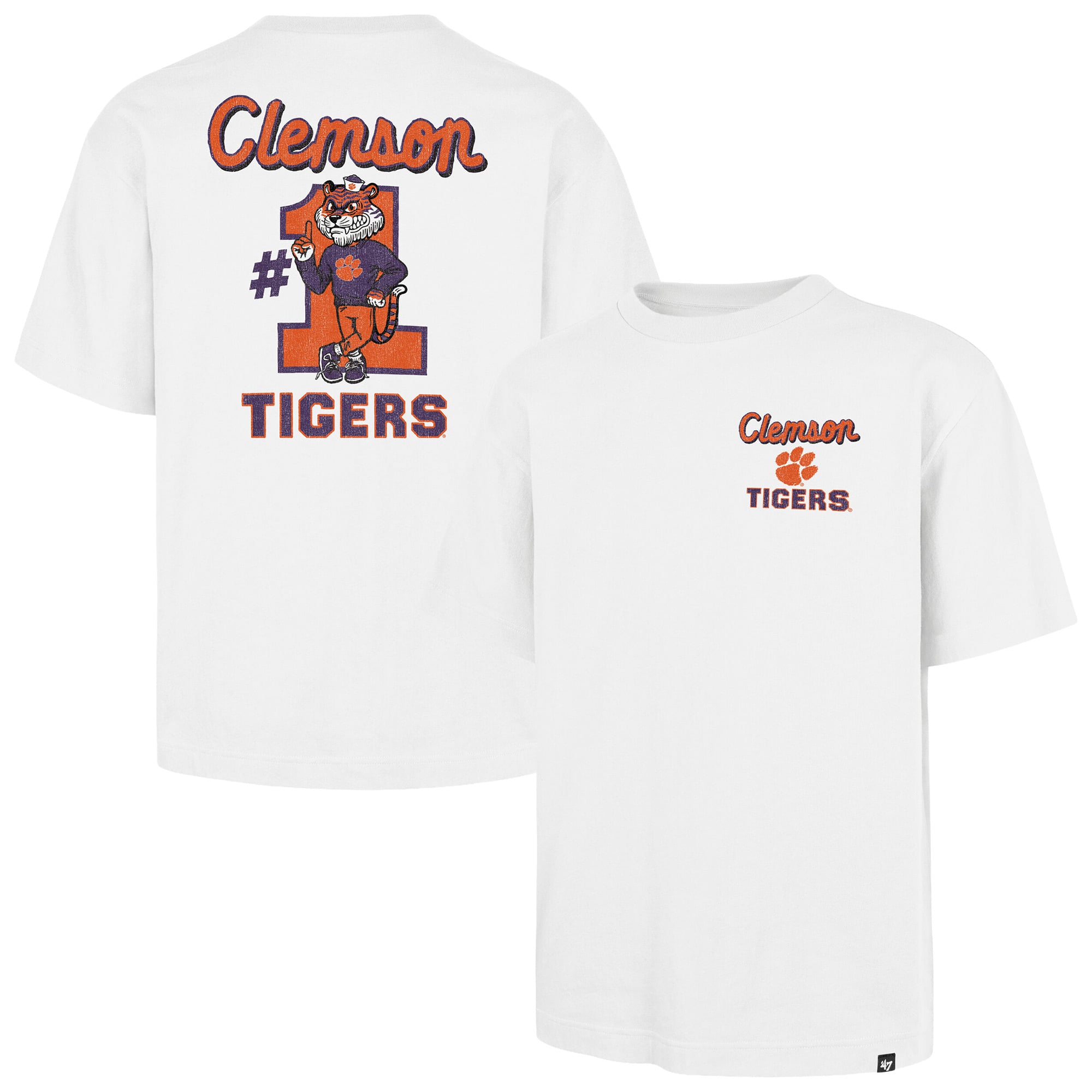 Men's '47 White Clemson Tigers #1 Mascot Foundation T-Shirt