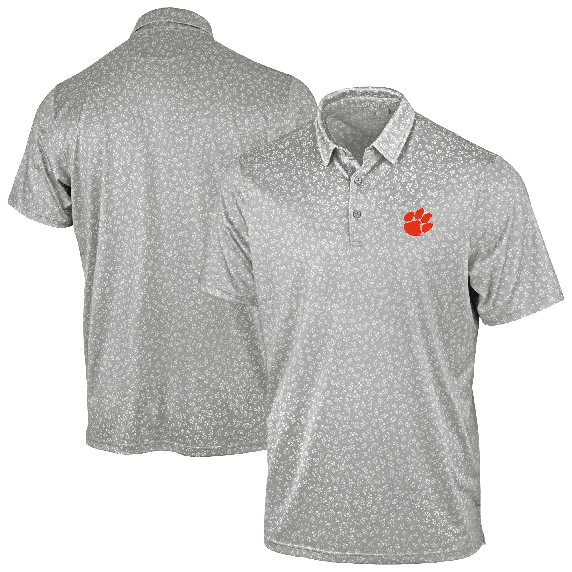 Men's Antigua Gray Clemson Tigers Mono Floral Polo