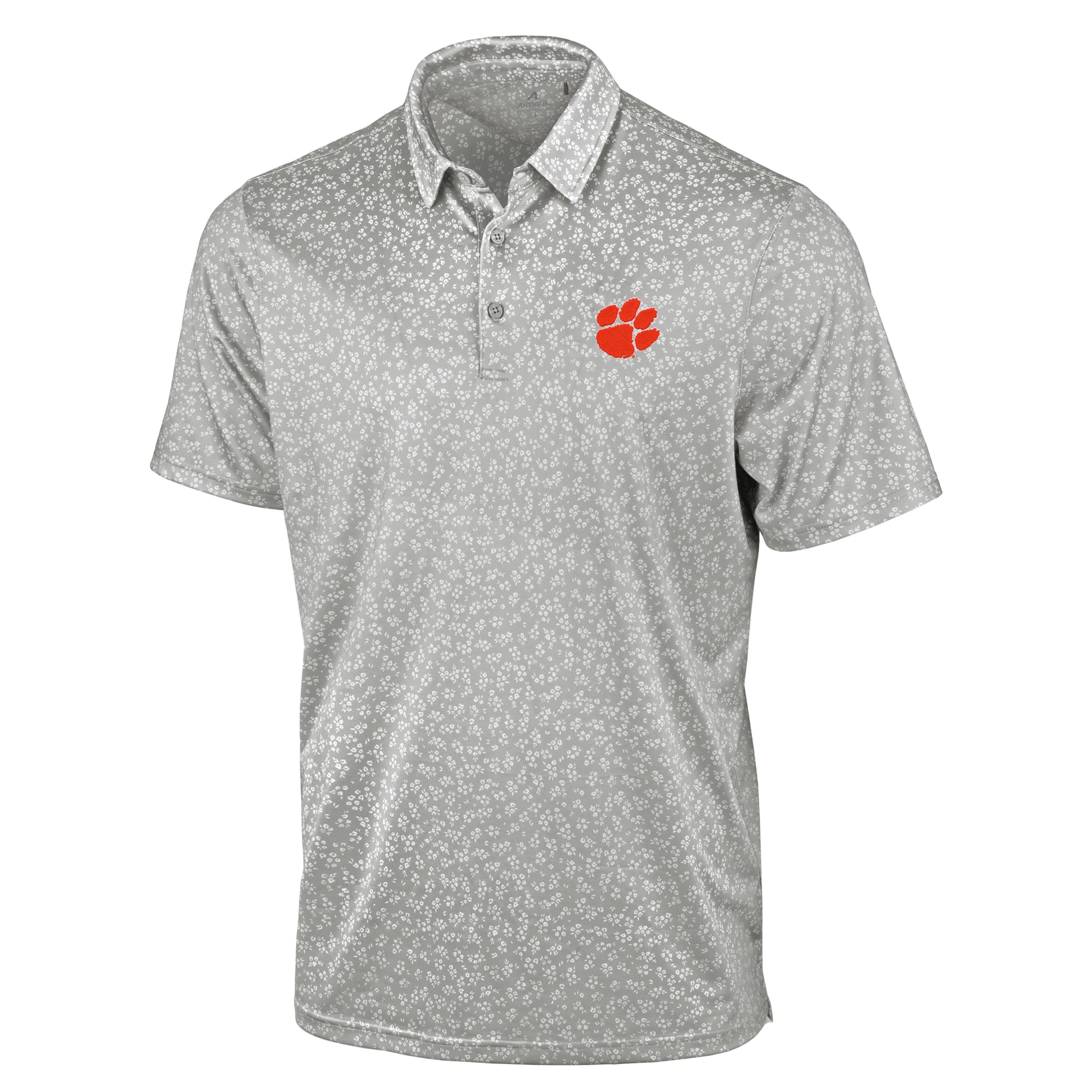 Men's Antigua Gray Clemson Tigers Mono Floral Polo