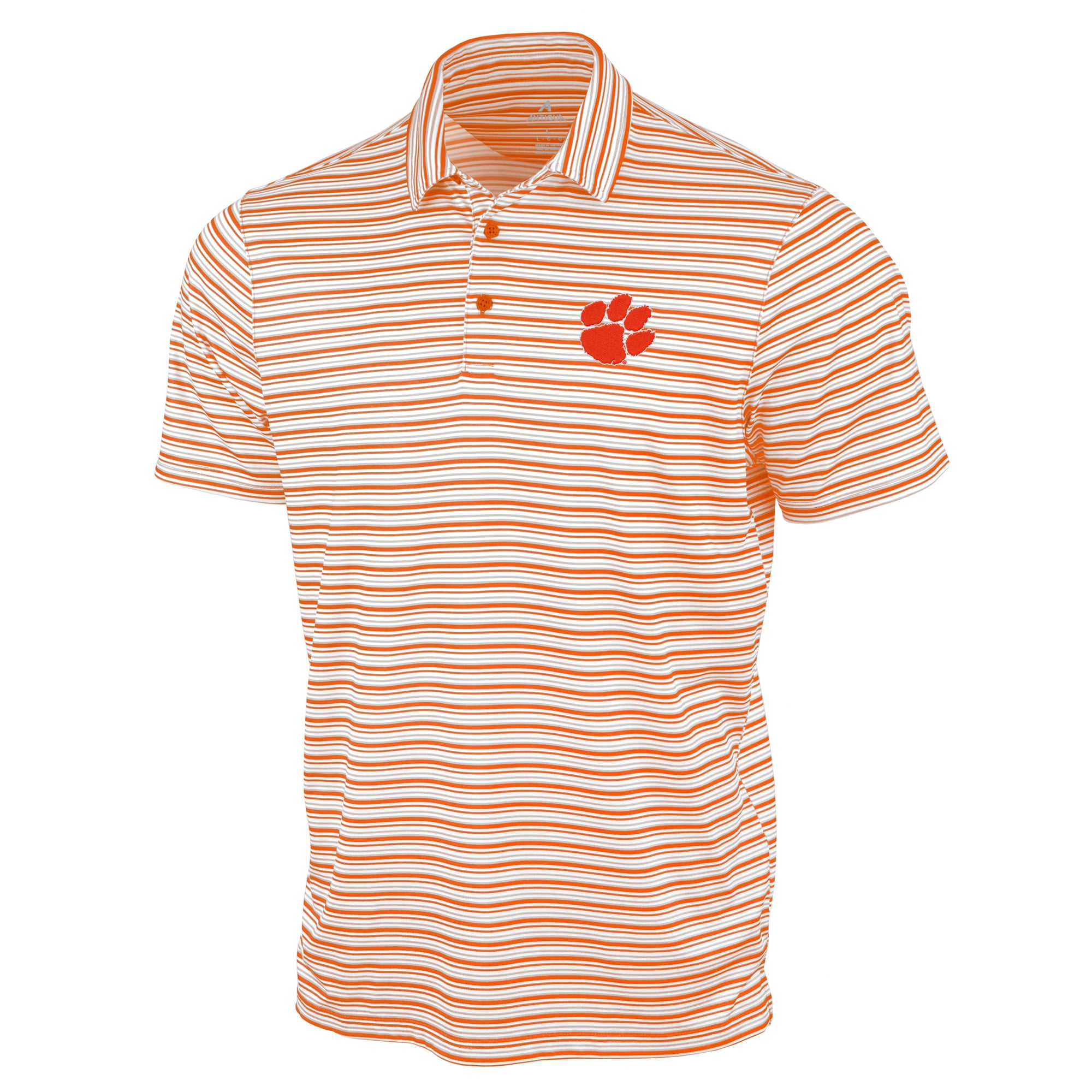 Polo Antigua orange à rayures spatiales pour homme, modèle Clemson Tigers.