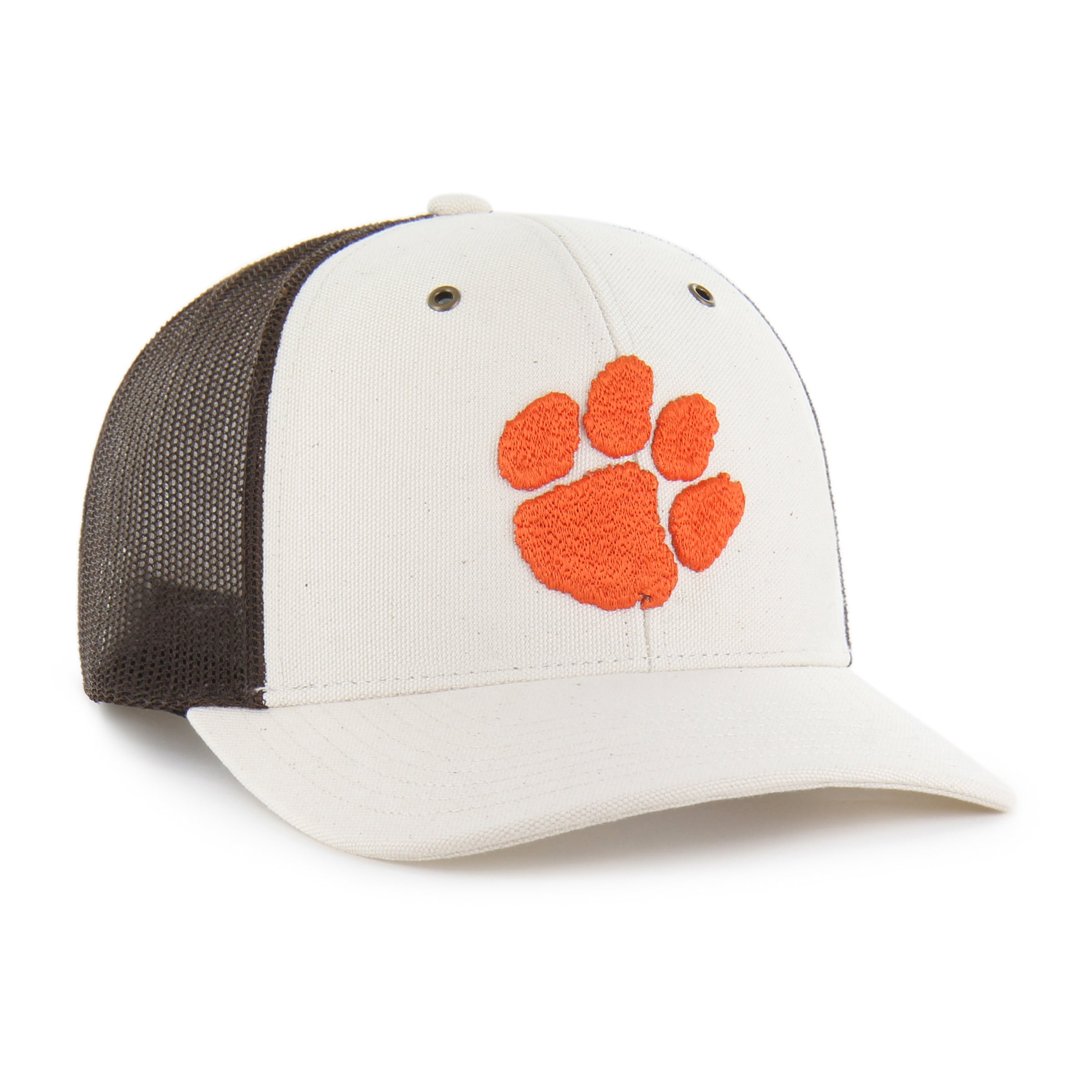 Men's Carhartt x '47 Natural/Brown Clemson Tigers Undyed Trucker Adjustable Hat