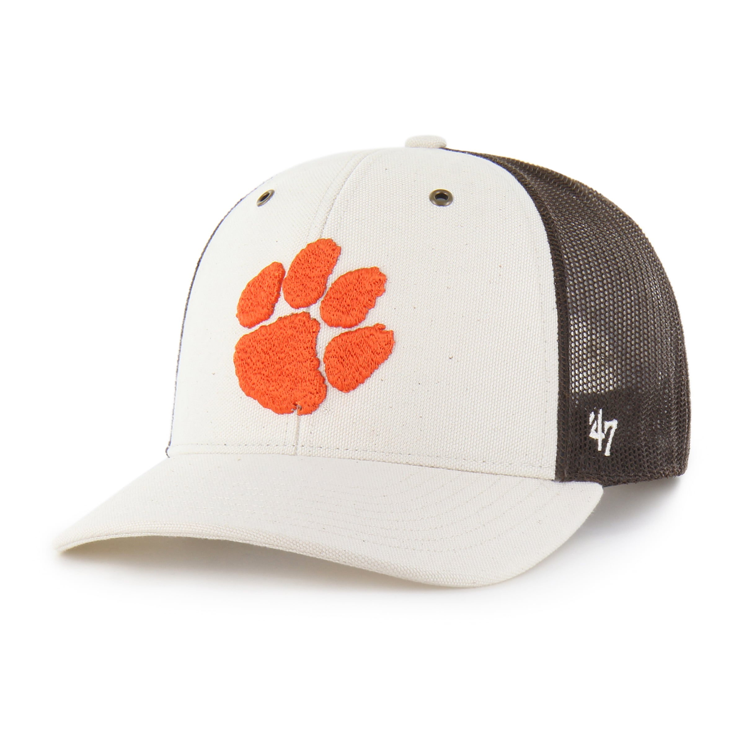 Men's Carhartt x '47 Natural/Brown Clemson Tigers Undyed Trucker Adjustable Hat