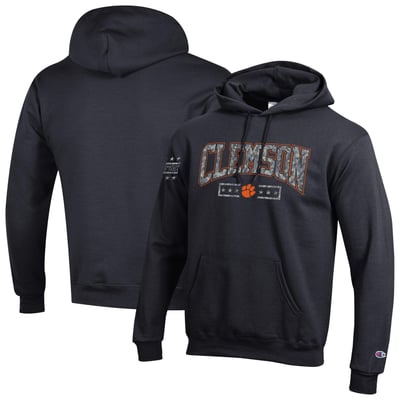 Sweat à capuche en polaire Powerblend Camo Script Champion Operation Hat Trick des Clemson Tigers - Noir