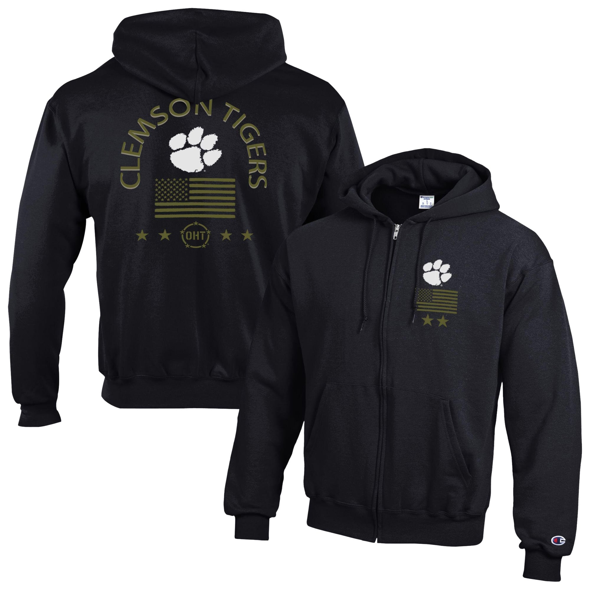 Men's Champion  Black Clemson Tigers Operation Hat Trick Flag Powerblend Fleece Full-Zip Hoodie