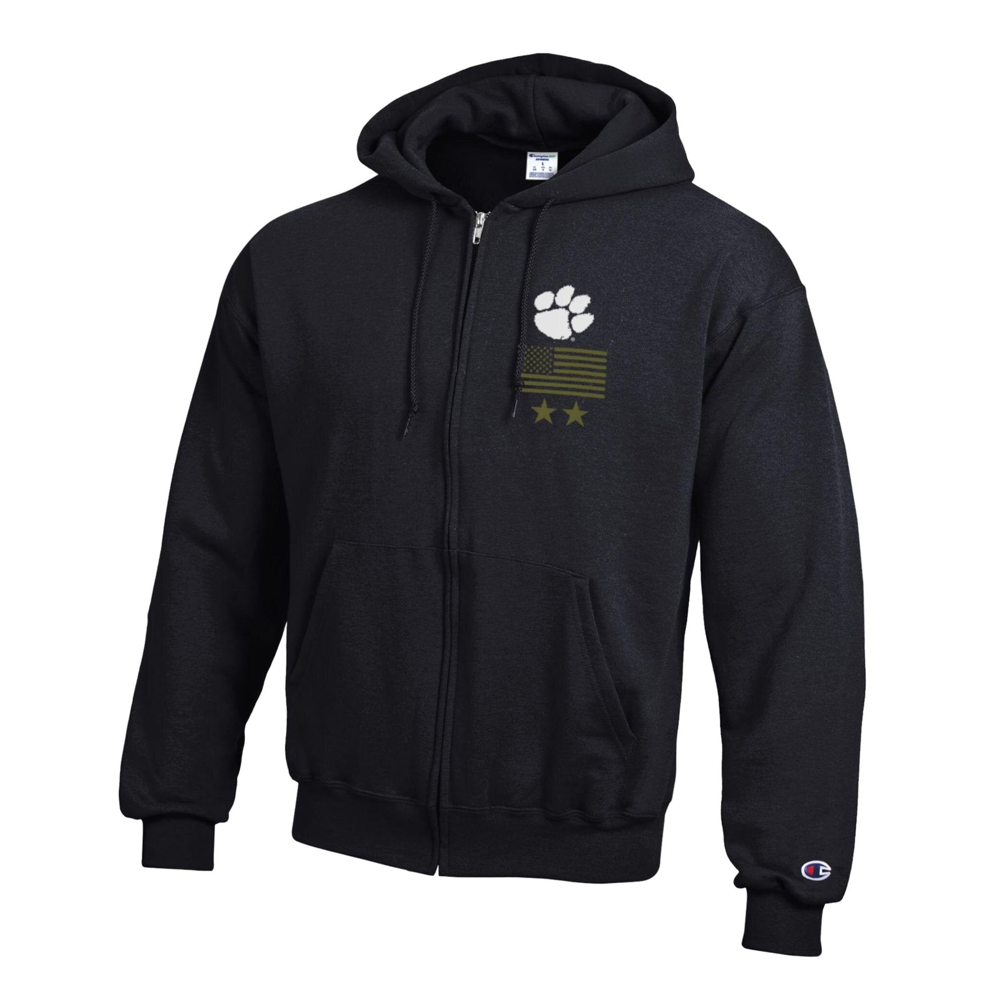 Men's Champion  Black Clemson Tigers Operation Hat Trick Flag Powerblend Fleece Full-Zip Hoodie