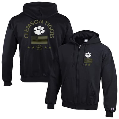 Sweat à capuche zippé en polaire Powerblend noire, motif drapeau « Clemson Tigers Champion Operation Hat Trick » - Clemson Tigers Champion - Opération Hat Trick