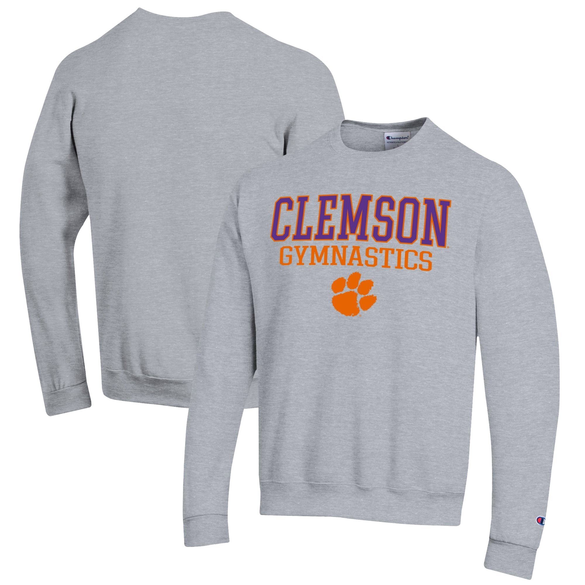 Men's Champion Gray Clemson Tigers Gymnastics Stack Powerblend Pullover Sweatshirt