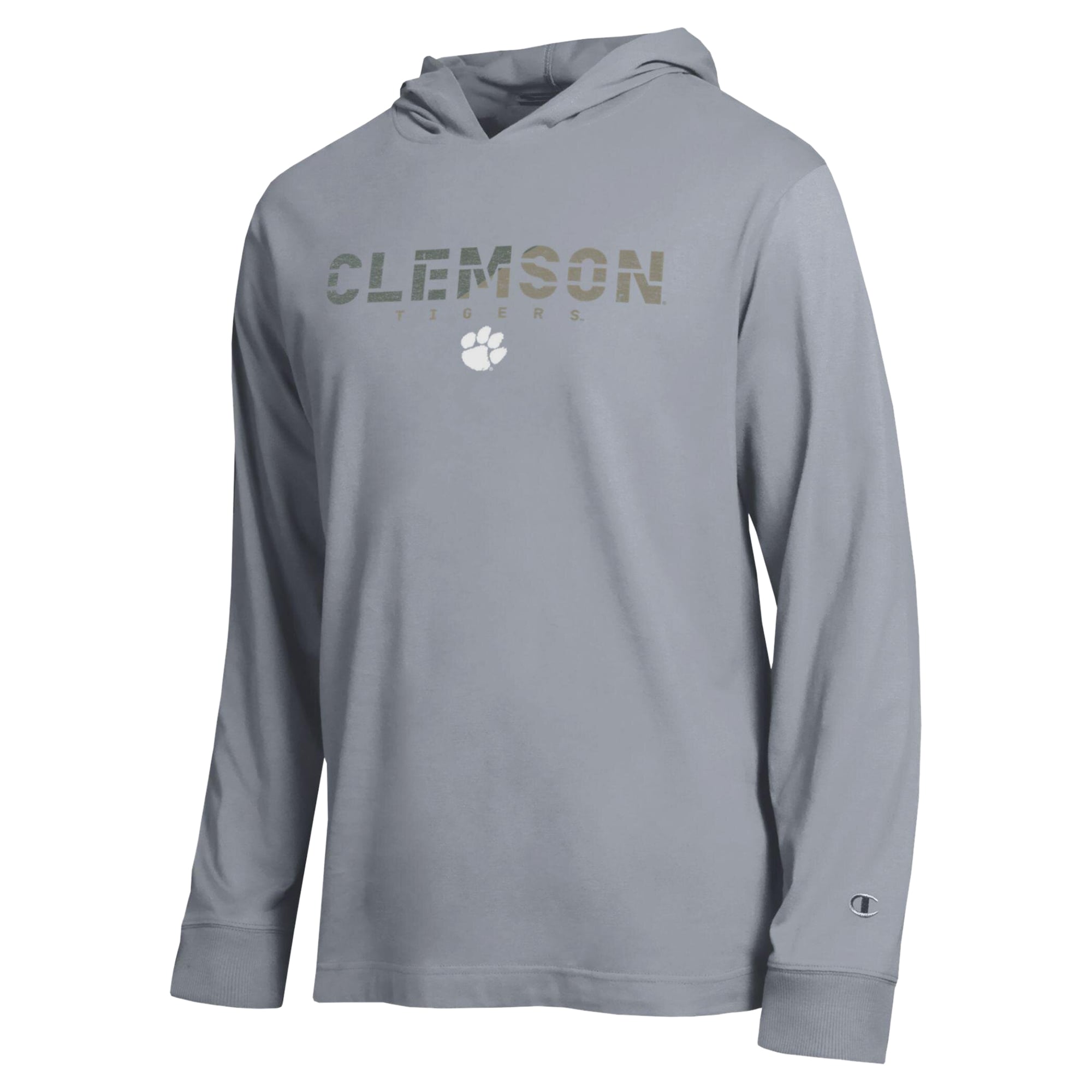 Men's Champion Gray Clemson Tigers Operation Hat Trick Flag Hooded Long Sleeve T-Shirt