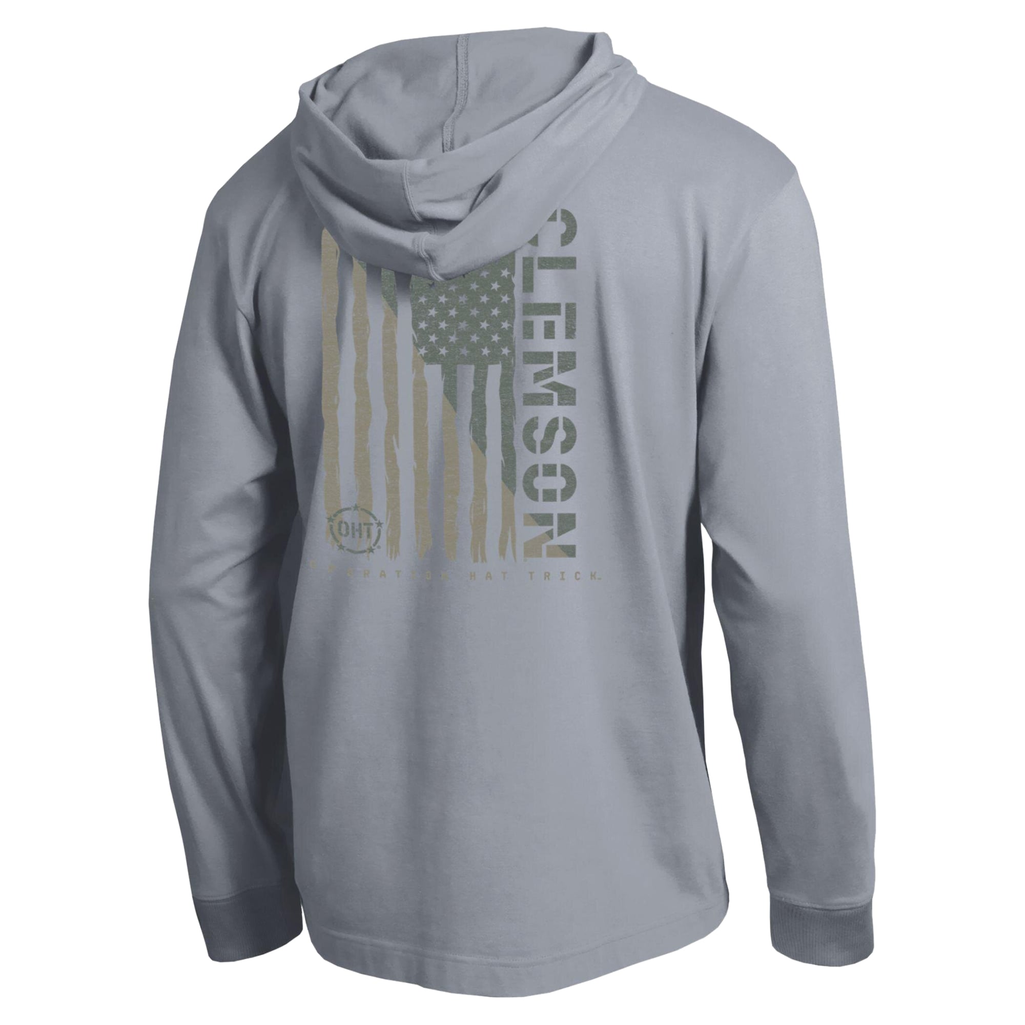 Men's Champion Gray Clemson Tigers Operation Hat Trick Flag Hooded Long Sleeve T-Shirt