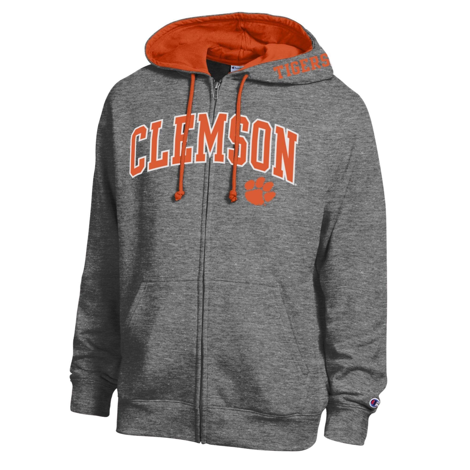 Sweat à capuche zippé en polaire Champion orange avec logo Arch des Clemson Tigers pour homme