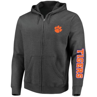 Clemson Tigers Champion Big & Tall Full-Zip Hoodie - Heather Charcoal