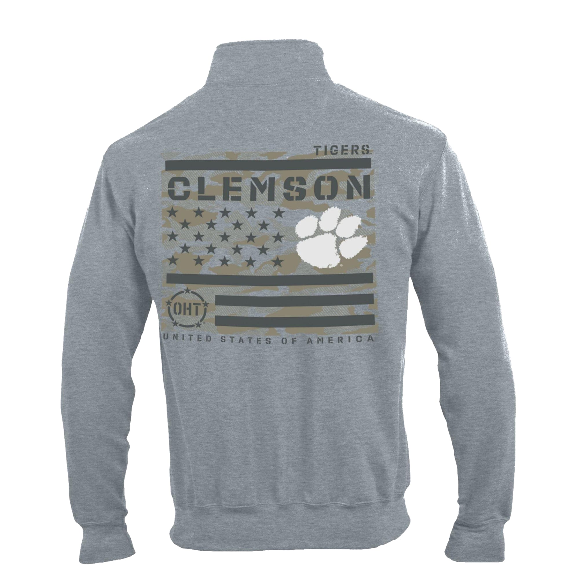 Pull-over à col zippé Champion Heather Gray Clemson Tigers Operation Hat Trick Flag en polaire Powerblend pour homme
