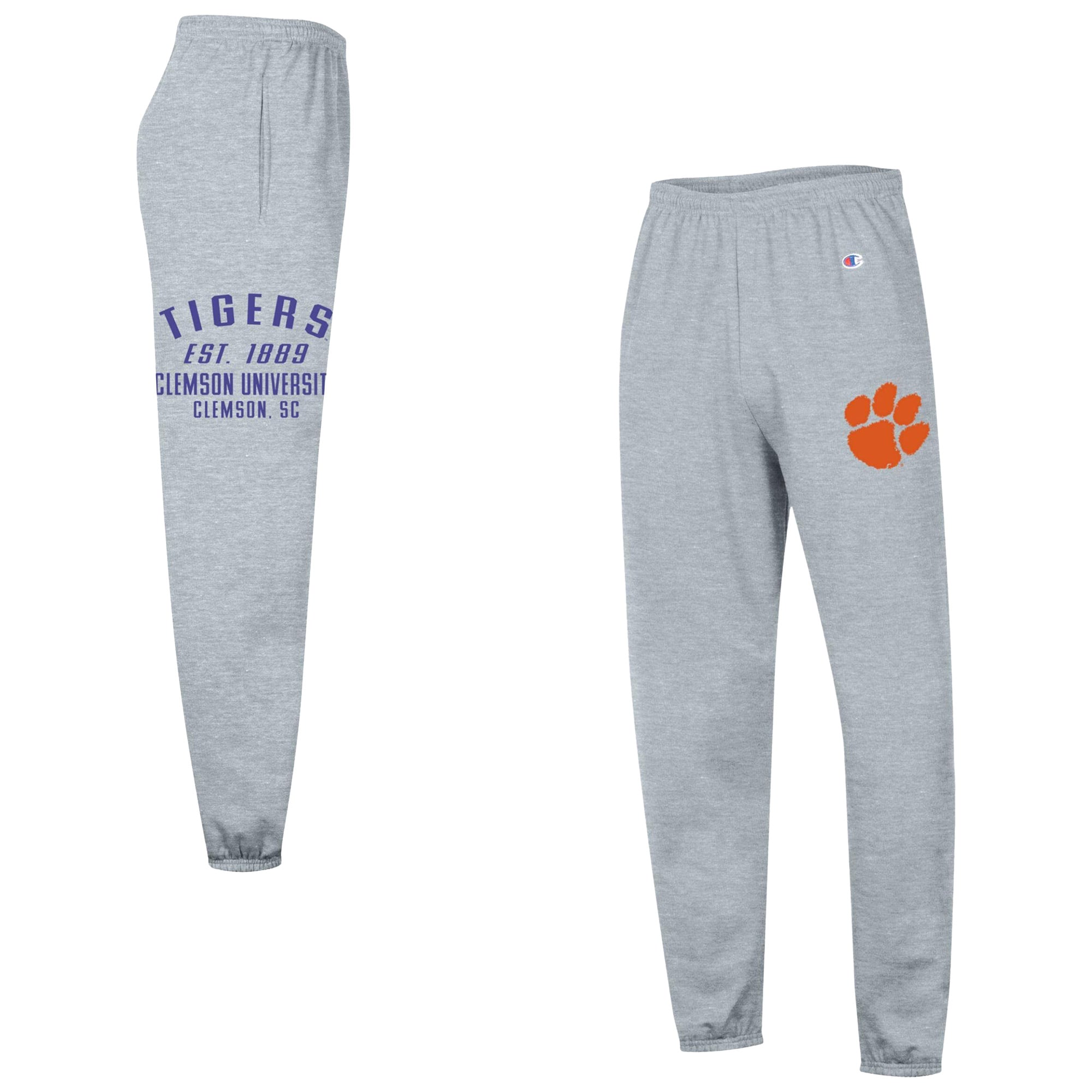 Pantalon de survêtement Champion pour homme, gris chiné, en molleton Powerblend Clemson Tigers