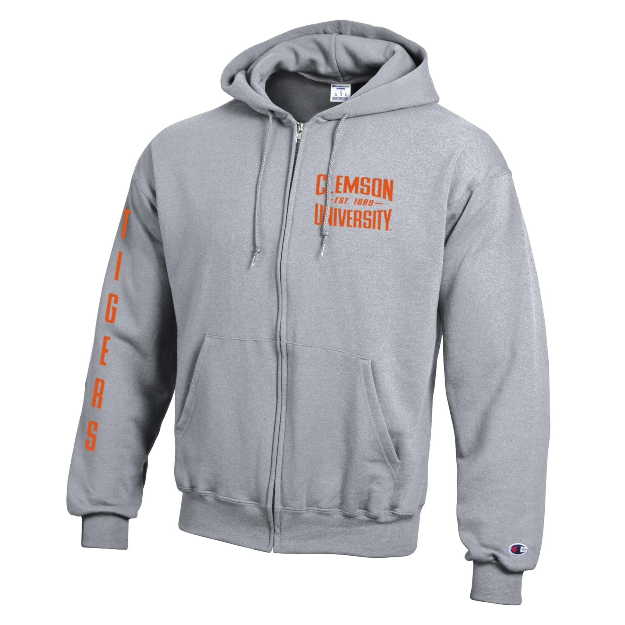 Men's Champion  Heather Gray Clemson Tigers Varsity Powerblend Full-Zip Fleece Hoodie