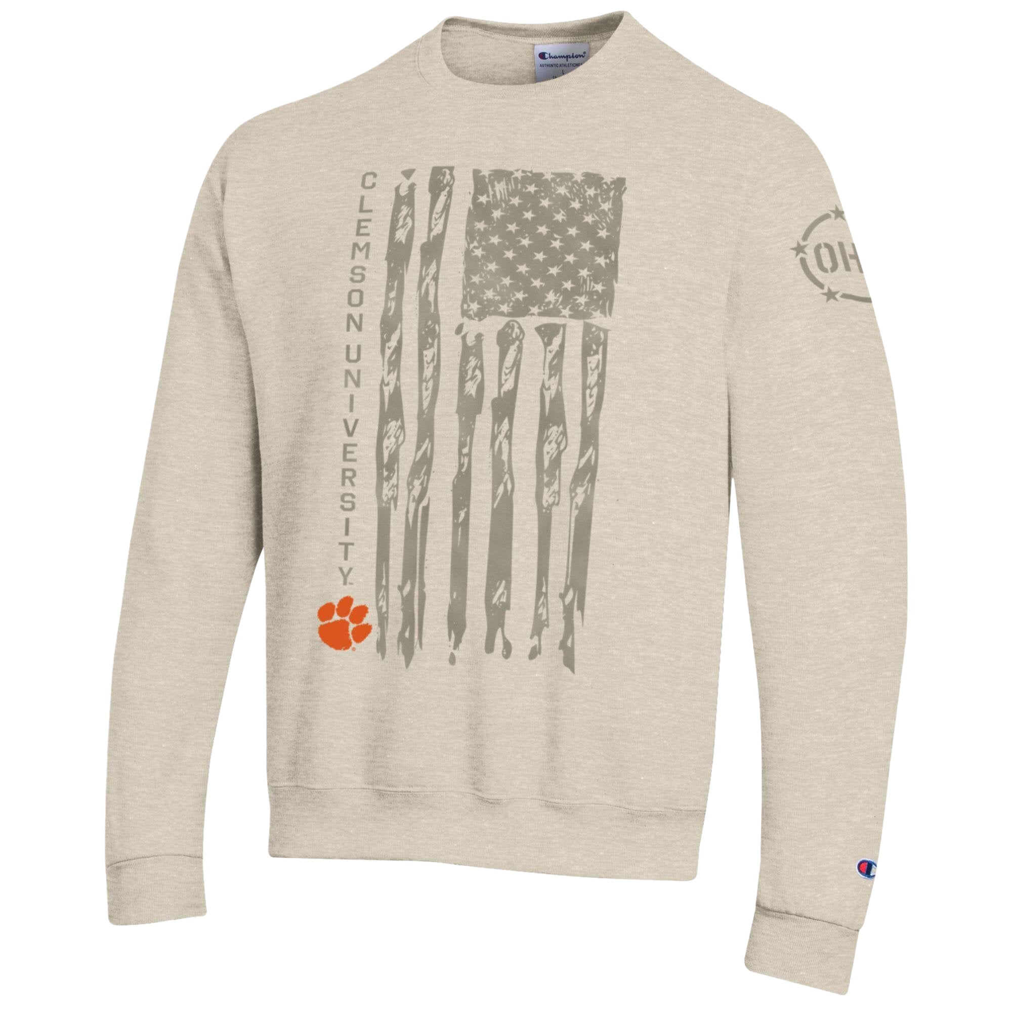 Sweat-shirt à col rond en polaire Champion Oatmeal Clemson Tigers Operation Hat Trick pour homme
