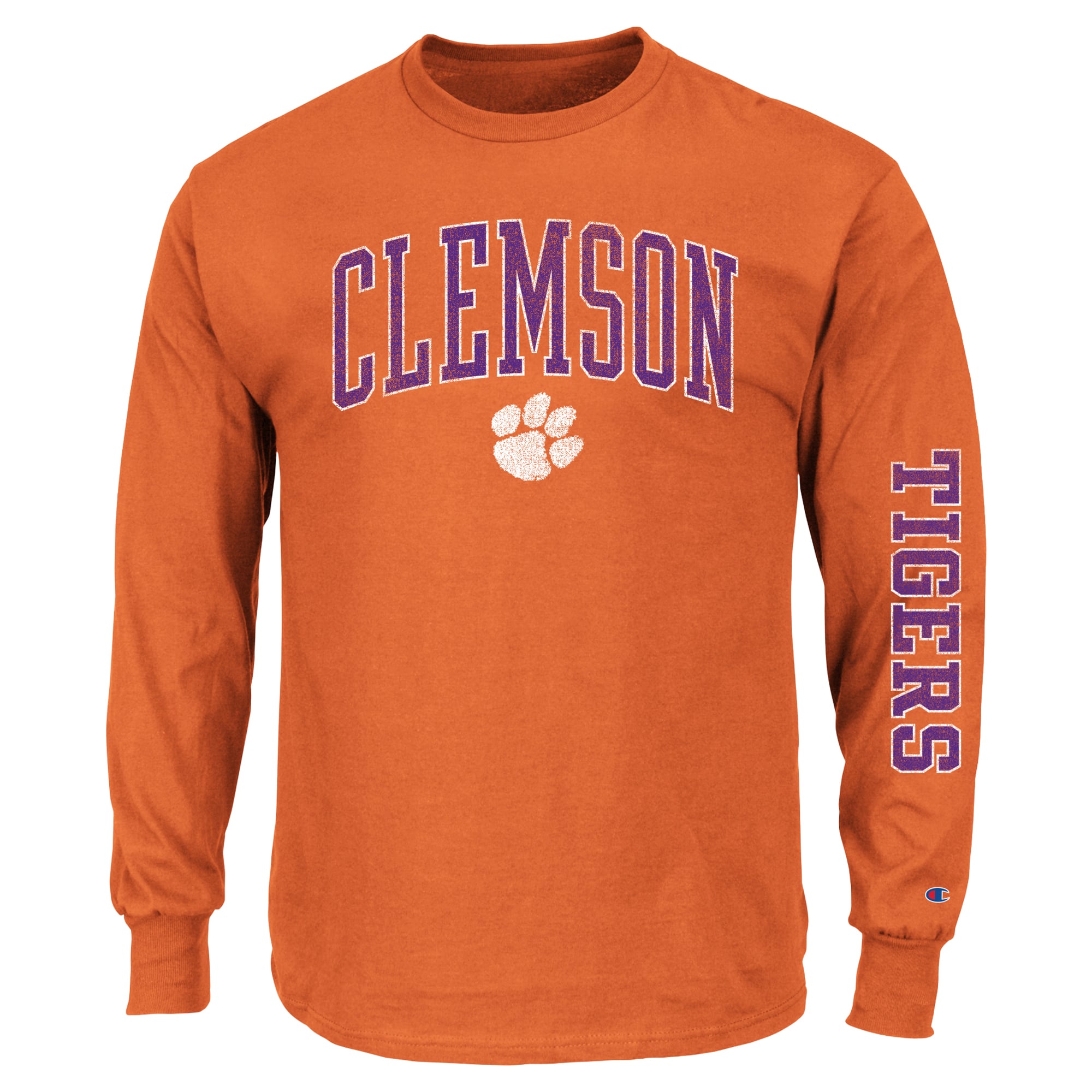 T-shirt à manches longues Champion Orange Clemson Tigers pour hommes, grandes tailles, logo en arc sur le dessus