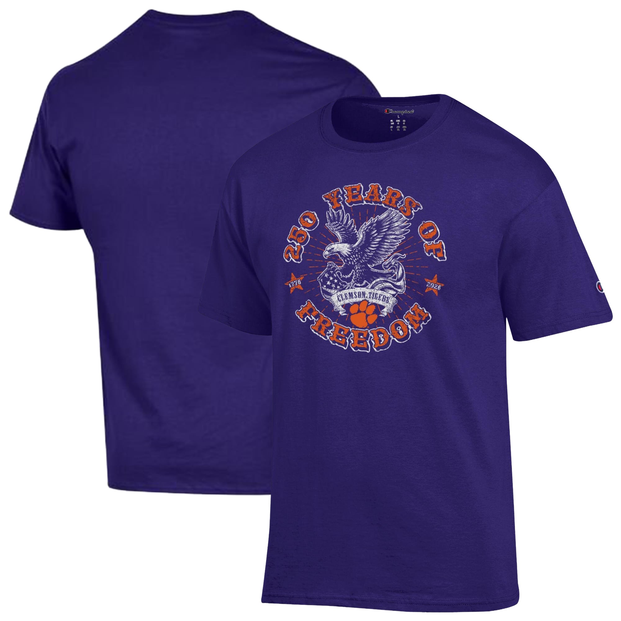 Men's Champion  Purple Clemson Tigers Americana 250 Years of Freedom Tonal T-Shirt