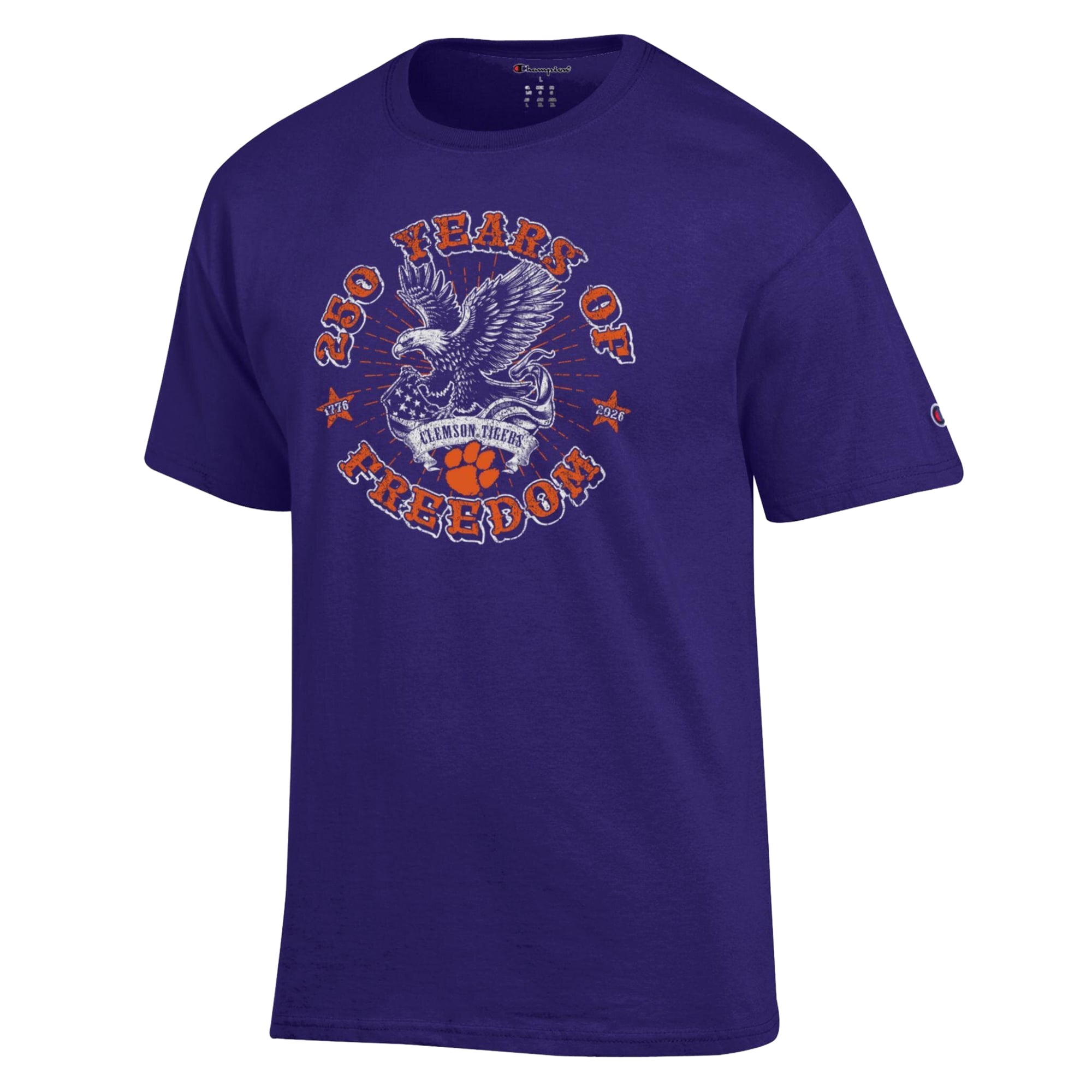 Men's Champion  Purple Clemson Tigers Americana 250 Years of Freedom Tonal T-Shirt